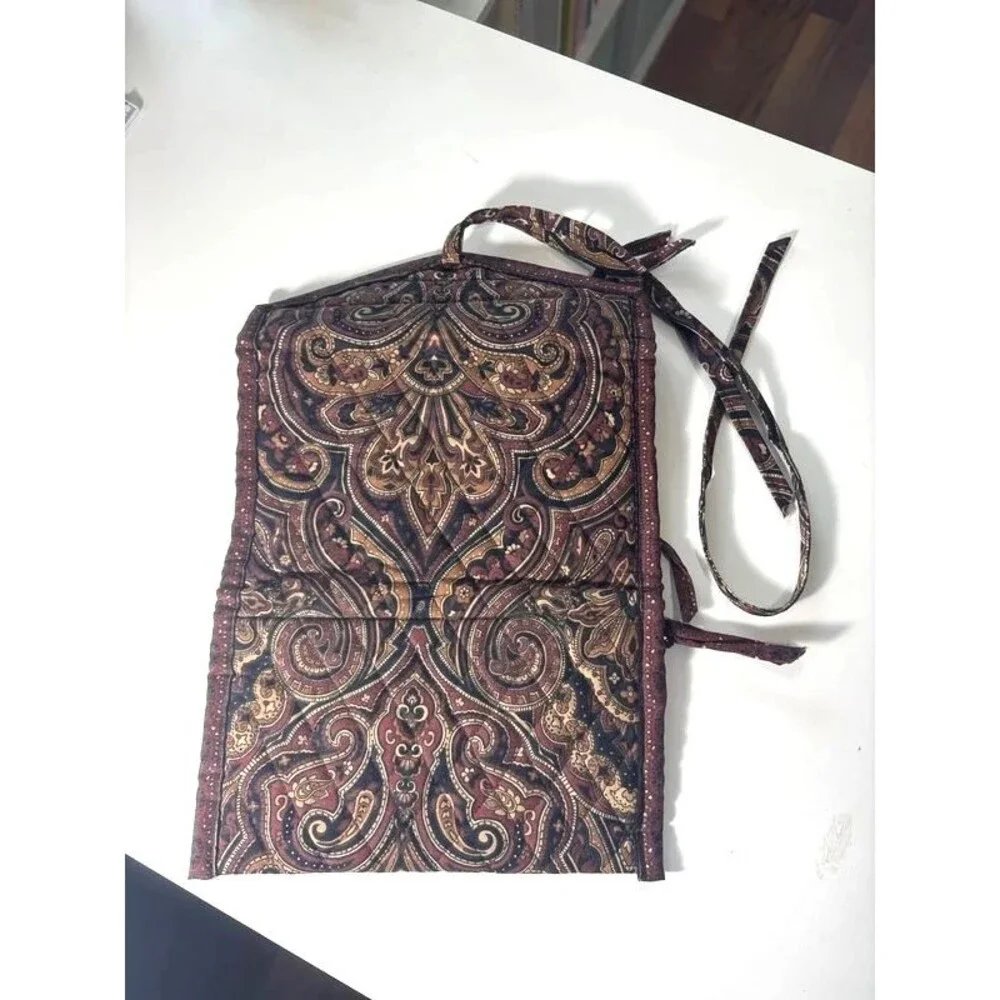 Rare Vintage 90s Vera Bradley Mocha Paisley Quilted Tri-Fold Cosmetic Case